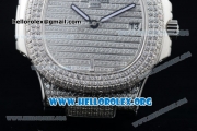 Patek Philippe Nautilus Miyota 9015 Automatic Steel Case with Diamond Dial and Black Leather Strap