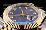 Rolex Datejust II Asia 2813 Automatic Two Tone Case/Bracelet with Dark Blue Dial and Diamonds Markers (BP)