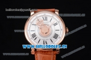 Cartier Rotonde de Cartier Astrotourbillon Asia 2813 Automatic Rose Gold Case with Silver Dial Roman Numeral Markers and Brown Leather Strap