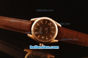 Omega Seamaster Co-Axial Automatic Rose Gold Case with Brown Dial and Brown Leather Strap - ETA Coating
