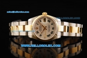 Rolex Datejust Automatic Movement Steel Case with White Dial and Gold Bezel-Two Tone Strap