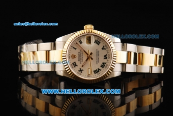 Rolex Datejust Automatic Movement Steel Case with White Dial and Gold Bezel-Two Tone Strap