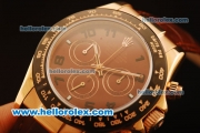 Rolex Daytona Chronograph Swiss Valjoux 7750 Automatic Rose Gold Case with Brown Dial and Brown Leather Strap