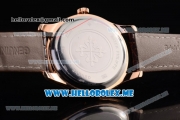 Patek Philippe Calatrava Miyota Quartz Rose Gold Case with White Dial and Brown Leather Strap Stick Markers