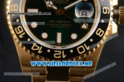 Rolex GMT-Master II Clone Rolex 3186 Automatic Yellow Gold Case/Bracelet with Green Dial and Dot Markers (BP)