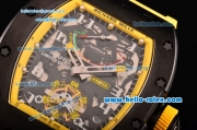 Richard Mille RM036 ST28-UP Automatic PVD Case with White Markers Yellow Rubber Strap and Skeleton Dial - 7750 Coating