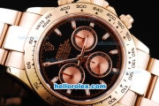 Rolex Daytona Oyster Perpetual Swiss Valjoux 7750 Chronograph Movement Full Rose Gold with Black Dial and Stick Markers