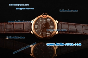 Cartier Ballon Bleu De Swiss ETA 2836 Automatic Rose Gold Case/Bezel with Brown Leather Strap Brown Dial Roman Markers