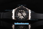 Audemars Piguet Royal Oak Offshore Chronograph Swiss Valjoux 7750 Movement Black Dial with White Numeral Marker and Black Bezel-Black Rubber Strap