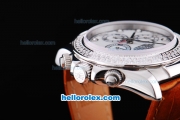 Rolex Daytona Oyster Perpetual Chronometer Automatic with Diamond Bezel,White Dail and Diamond Marking-Leather Strap