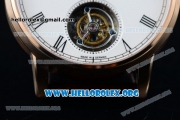 Glashutte Senator Meissen Tourbillon Swiss Tourbillon Automatic Rose Gold Case with White Dial Brown Leather Strap