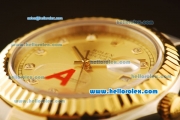 Rolex Datejust II Swiss ETA 2836 Automatic Full Steel with Yellow Gold Bezel and Gold Dial-Diamond Markers/Two Tone Strap