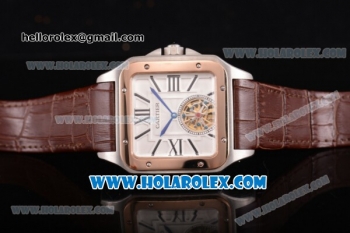 Cartier Santos Tourbillon Asia Automatic Steel Case with Rose Gold Bezel and White Dial - Roman Numeral Markers