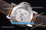 Panerai Luminor Marina Automatic Clone Panerai 9010 Automatic Steel Case with White Dial Arabic Numeral Markers and Brown Leather Strap (ZF)