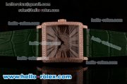 Franck Muller Master Square Swiss ETA 2824 Automatic Rose Gold Case Diamond Bezel with Green Leather Strap and Diamond Dial
