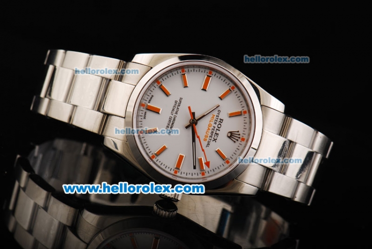 Rolex Milgauss Oyster Perpetual Automatic Movement with White Dial and Orange Stick Marker-SS Strap - Click Image to Close