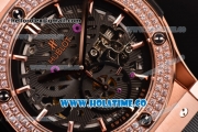 Hublot Classic Fusion Asia 6497 Manual Winding Rose Gold Case with Skeleton Dial Diamonds Bezel and Stick Markers