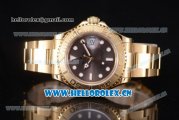 Rolex Yacht-Master 40 Clone Rolex 3135 Automatic Yellow Gold Case/Bracelet with Grey Dial and Dot Markers (BP)