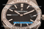 Audemars Piguet Royal Oak 33MM Miyota Quartz Steel Case/Bracelet with Black Dial Stick Markers and Diamonds Bezel (EF)