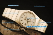 Omega Constellation Co-Axial Swiss ETA 2824 Automatic Full Steel with White Dial and Silver Stick Markers-(35mm)