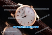 Patek Philippe Calatrava Miyota Quartz Rose Gold Case with White Dial and Brown Leather Strap Stick Markers