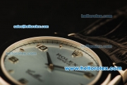 Rolex Cellini Swiss Quartz Steel Case with Cyan Dial and Black Leather Strap-Numeral Markers