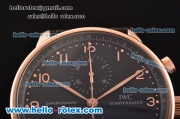 IWC Portuguese Chrono Swiss Valjoux 7750-SHG Automatic Rose Gold Case with Black Leather Strap and Black Dial