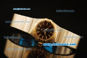 Omega Constellation Swiss Quartz Steel Case with Gold Bezel and Brown Dial-Two Tone Strap