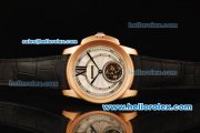 Cartier Calibre Swiss Tourbillon Manual Winding Movement Rose Gold Case with White Dial and Black Leather Strap