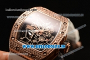 Richard Mille RM035-02 Americas Japanese Miyota 9015 Automatic Rose Gold Case Skeleton Dial With Dots Markers White Rubber Strap