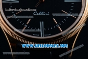 Rolex Cellini Time Clone Rolex 3132 Automatic Rose Gold Case with Black Dial Stick Markers and Black Leather Strap - 1:1 Origianl (BP)