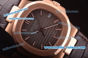 Patek Philippe Nautilus Swiss ETA 2824 Automatic Rose Gold Case with Grey Dial and Brown Leather Strap
