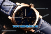 Panerai Luminor 1950 10 Days GMT PAM00689 Asia ST25 Automatic Rose Gold Case with Blue Dial and Blue Leather Strap Stick/Arabic Numeral Markers