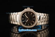 Patek Philippe Nautilus Swiss Quartz Movement Full Steel with Black Dial and Diamond Bezel