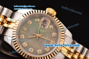 Rolex Datejust Lady 2813 Automatic Two Tone Case with Diamond Markers and Grey Mop Dial ETA Coating