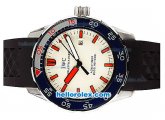 IWC Aquatimer Automatic Movement Silver Case with Beige Dial-Red Stick Markers and Black Rubber Strap