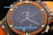 Hublot Big Bang Chronograph Swiss Quartz Movement PVD Case with Orange Diamond Bezel and Orange Rubber Strap-Lady Model