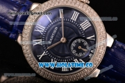 Cartier Ballon Bleu De Small Swiss Quartz Steel Case with Diamonds Bezel Blue Dial and Blue Leather Strap - White Markers