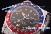 Rolex GMT Master Vintage Asia 2813 Automatic Full Steel and Blue/Red Bezel with Black Dial- Yellow Punctate Markers