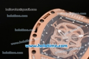 Richard Mille RM 52-01 Swiss ETA 2671 Automatic Rose Gold/Diamond Case with Black Rubber Bracelet White Markers and Skeleton Dial - 1:1 Original