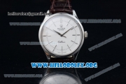 Rolex Cellini Clone Rolex 3132 Automatic Steel Case with White Dial Brown Leather Strap - (BP)