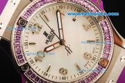 Hublot Big Bang Swiss Quartz Movement Steel Case with Purple Diamond Bezel and Purple Rubber Strap