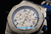 Audemars Piguet Royal Oak Chronograph Swiss Valjoux 7750 Automatic Movement White Dial with Blue Number Markers and Blue Leather Strap
