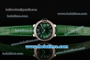 Cartier Ballon Bleu Swiss Quartz Stainless Steel Case with Green Leather Strap Diamond Bezel and Green Dial