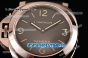 Panerai Luminor Base Destro Left Handed Dive Watch Pam 219 O Swiss ETA 6497 Manual Winding Steel Case with Black Dial Black Leather Strap and Stick/Arabic Numeral Markers (H)