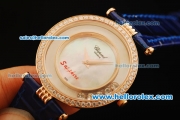 Chopard Happy Sport Swiss Quartz Movement Rose Gold Case with Diamond Bezel and MOP Dial - Blue Leather Strap