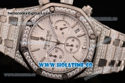 Audemars Piaget Royal Oak 41MM Chronograph Steel/Diamonds Case with White Dial and Stick Markers (EF)
