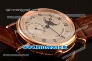 Breguet Classique Moonphase 9015 Auto Rose Gold Case with White Dial and Brown Leather Strap