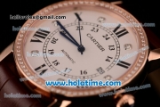 Cartier Ronde Solo Swiss ETA 2836 Automatic Rose Gold Case with Diamond Bezel White Dial and Brown Leather Strap