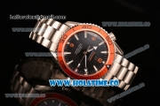 Omega Planet Ocean Clone 8500 Automatic Steel Case/Bracelet with Orange Bezel Black Dial and White Stick Markers (EF)